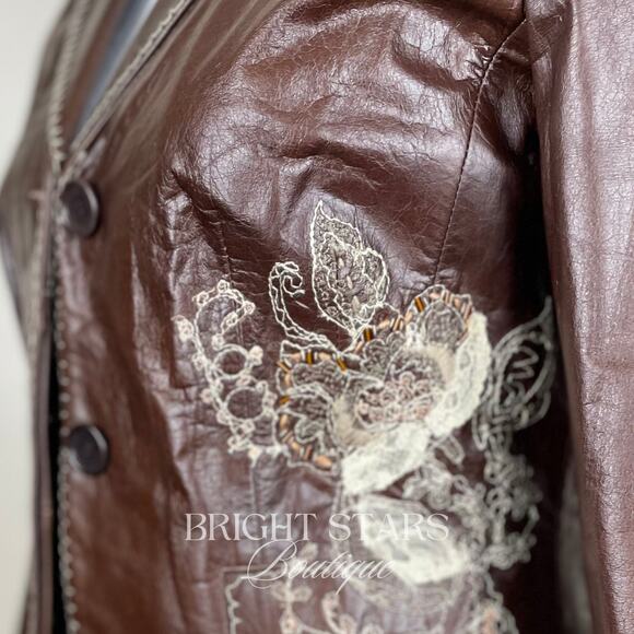 Rare Embroidered Leather Blazer Jacket ASO Lorelai Gilmore Phoebe Buffay Friends - Picture 10 of 11